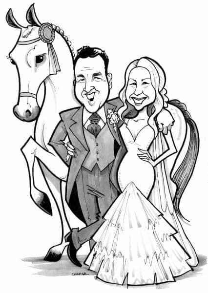 Equine wedding caricature